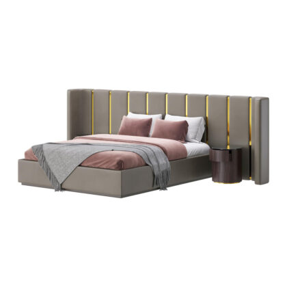 Luxus-Polsterbett Grau mit goldenen Akzenten