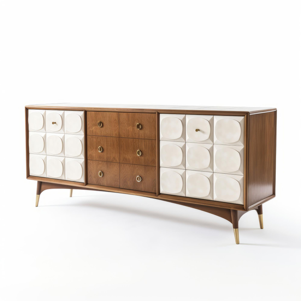 Designer-Sideboard aus Walnussholz mit 3D-Fronten