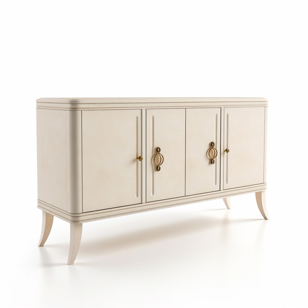 Klassisches Sideboard in Elfenbein mit goldenen Griffen